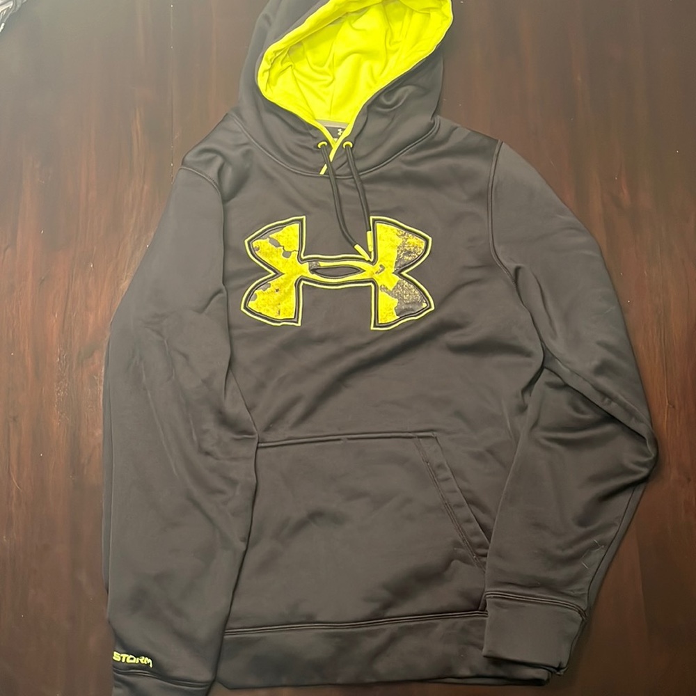 Mens Under Armour Black and Neon Hoodie